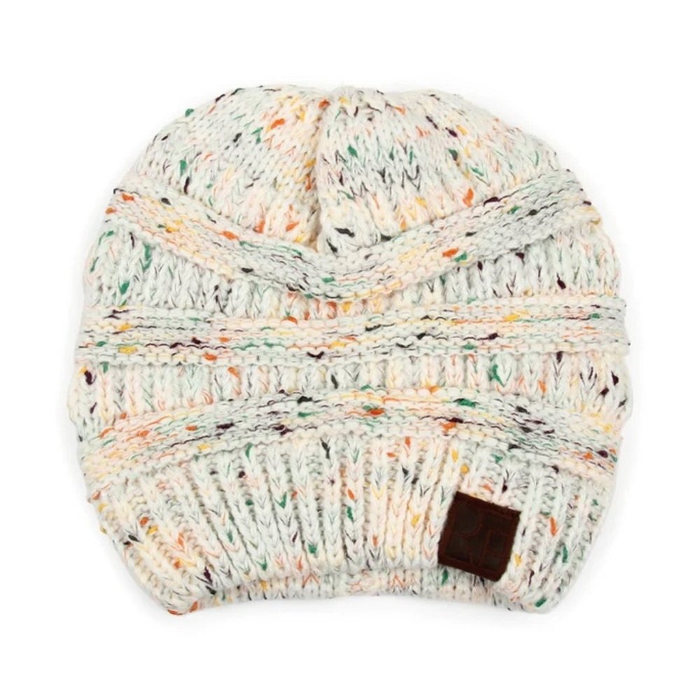 KNITTED BEANIE Ribbed Confetti Knit Beanie Tail Hat for‎ Adult (MB-33)